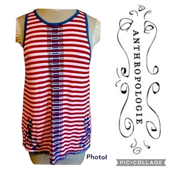 THML Anthropologie Embroidered  Stripe  Zip Back Draped Tank Top Cami Blouse - Picture 1 of 13